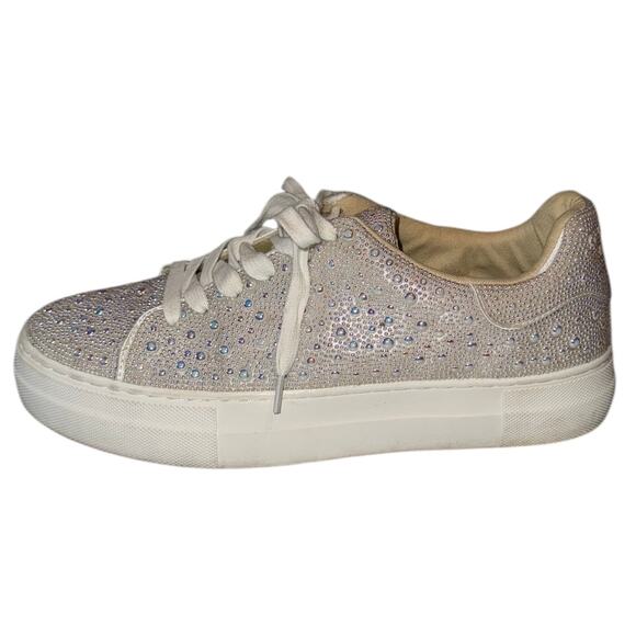 Betsey Johnson Sidny Lace-Up Rhinestone Platform Sneakers - Size 9 - Picture 1 of 7
